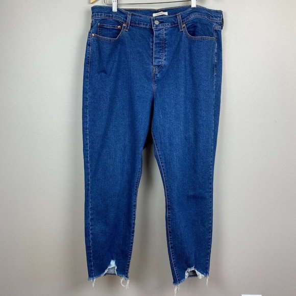Levis Wedgie Skinny Jeans 20W Dark Wash Denim Ankle Button Fly‎ Fray Distressed - Picture 1 of 11